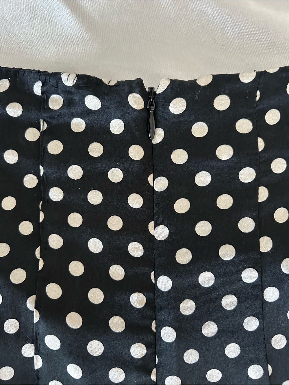 Silk Black and White Polka Dot Flared Skirt - Picture 3 of 9